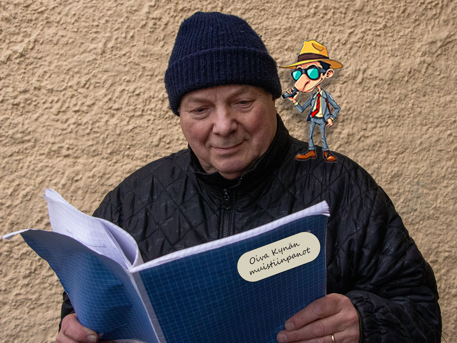 Jyrki Grönlund eli mofa lukee tarinassa esiintyvät Oiva Kynän muistiinpanoja.